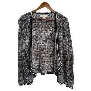 LOFT Womens Blue White Southwestern Print Open Front Cardigan Sweater Small